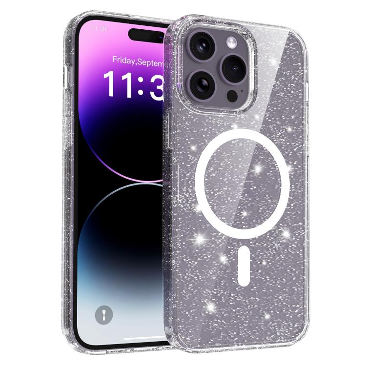

For iPhone 14 Pro Max Clear Glitter Magnetic PC Hybrid TPU Phone Case(Transparent)