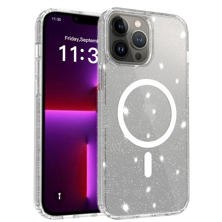 

For iPhone 13 Pro Clear Glitter Magnetic PC Hybrid TPU Phone Case(Transparent)