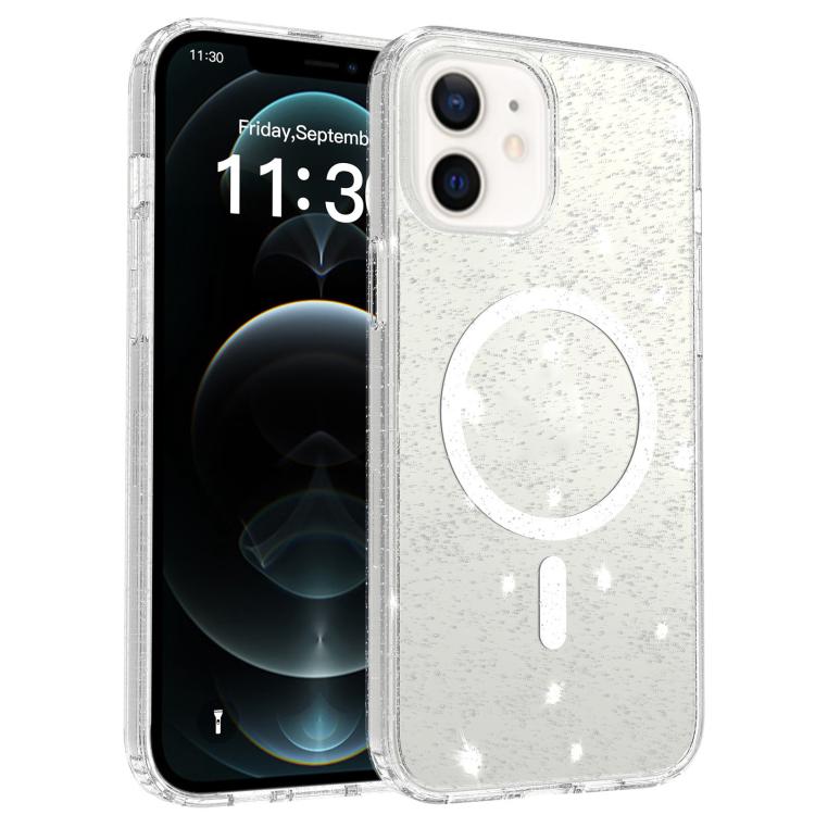 For iPhone 12 Clear Glitter Magnetic PC Hybrid TPU Phone Case(Transparent)