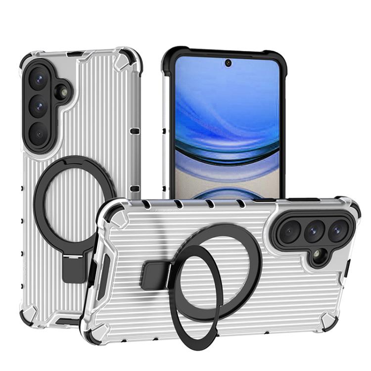 

For Samsung Galaxy S26+ 5G Grating Holder Shockproof Phone Case(Transparent)