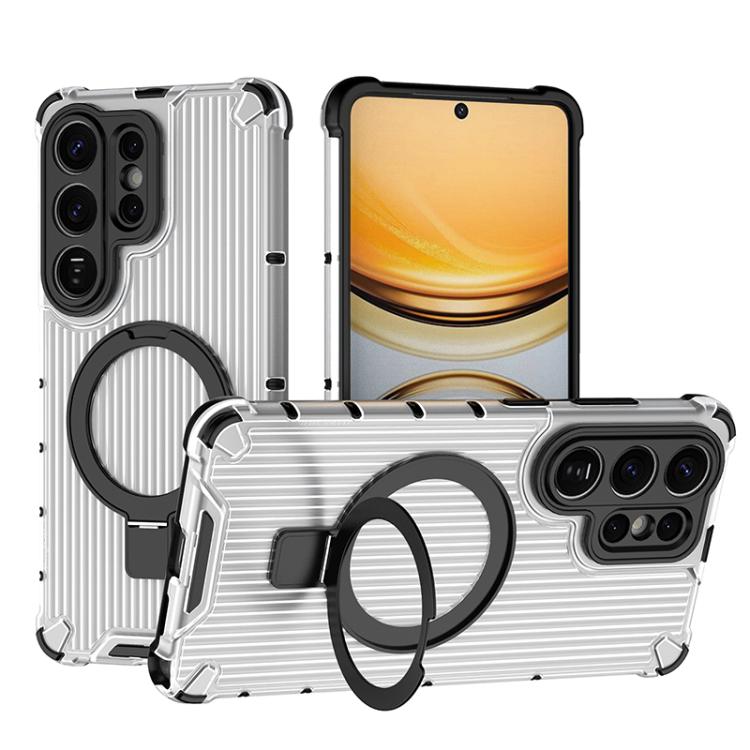 

For Samsung Galaxy S26 Ultra 5G Grating Holder Shockproof Phone Case(Transparent)