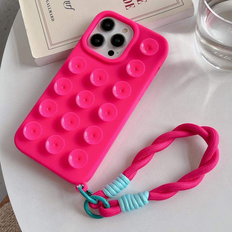 

For iPhone 16 Pro Max Simple Suction Cup Silicone Phone Case with Lanyard(Rose Red)