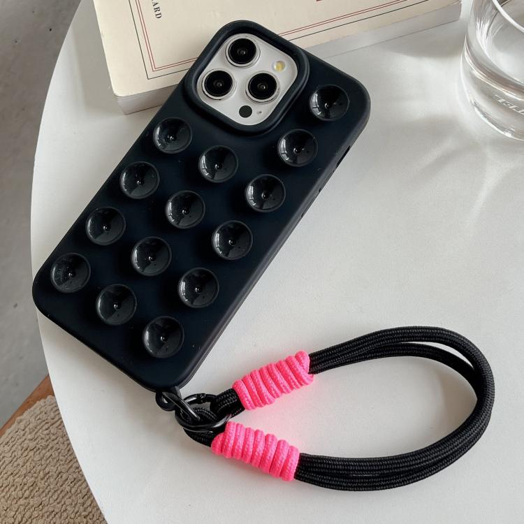 

For iPhone 16 Pro Simple Suction Cup Silicone Phone Case with Lanyard(Black)