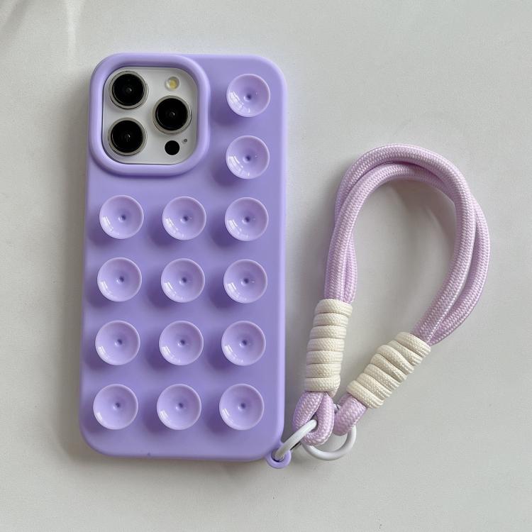 

For iPhone 16 Pro Simple Suction Cup Silicone Phone Case with Lanyard(Purple)