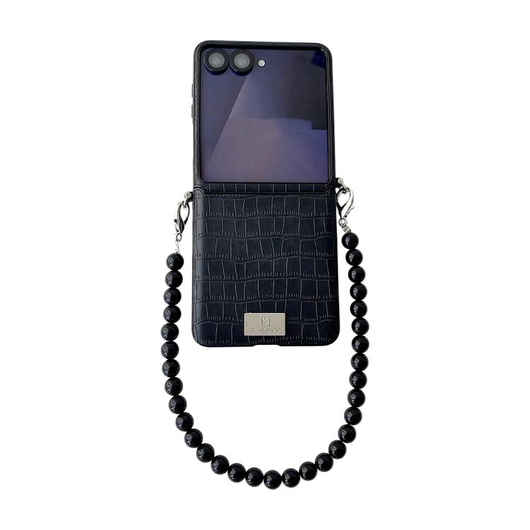 For Galaxy Z Flip8 5G Nameplate Style Crocodile Pattern DIY Side Buckle Phone Case with Strap(Black) — купить у Sunsky-online WW