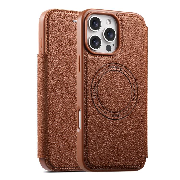 

For iPhone 16 Pro Max ESEBLE Ultra-thin Card Slot Magnetic Vegan Leather Phone Case(Brown)