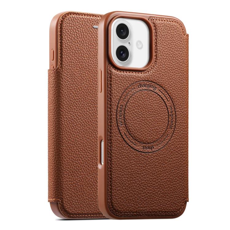 

For iPhone 16 ESEBLE Ultra-thin Card Slot Magnetic Vegan Leather Phone Case(Brown)