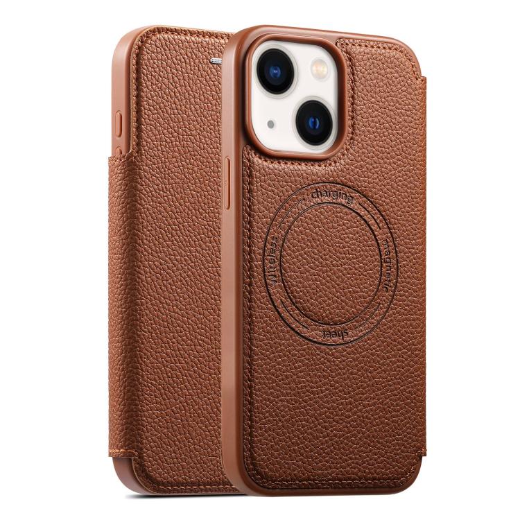 

For iPhone 14 / 13 ESEBLE Ultra-thin Card Slot Magnetic Vegan Leather Phone Case(Brown)
