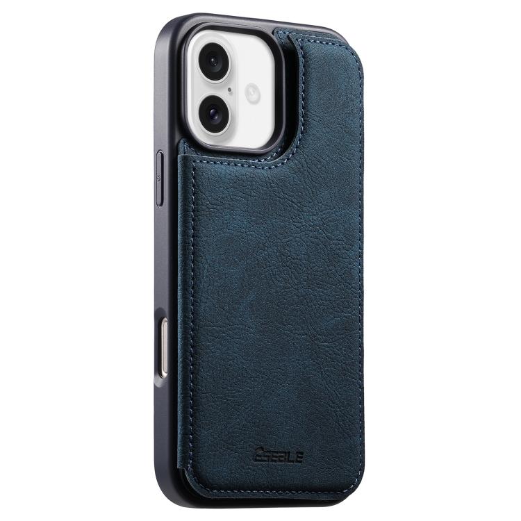 

For iPhone 16 ESEBLE Retro Texture Double Buckle Card Slot Phone Case(Blue)