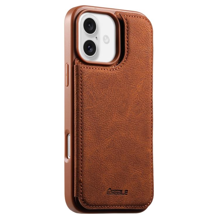 

For iPhone 16 ESEBLE Retro Texture Double Buckle Card Slot Phone Case(Brown)