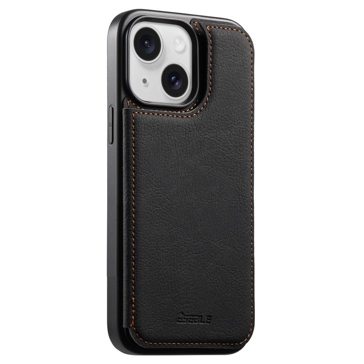 

For iPhone 15 ESEBLE Retro Texture Double Buckle Card Slot Phone Case(Black)