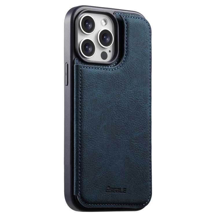 

For iPhone 14 Pro Max ESEBLE Retro Texture Double Buckle Card Slot Phone Case(Blue)