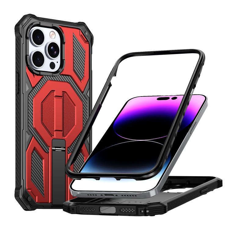

For iPhone 14 Pro Max Hidden Metal Holder Magnetic Shockproof Phone Case(Red)