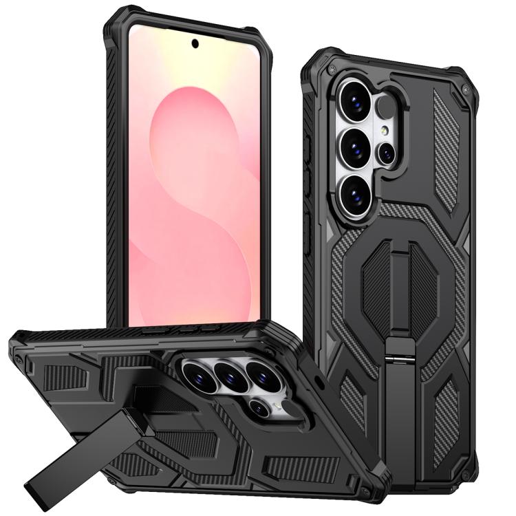 

For Samsung Galaxy S26 Ultra 5G Hidden Metal Holder Magnetic Shockproof Phone Case(Black)