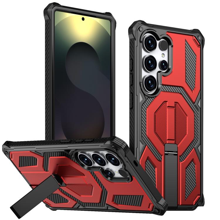 

For Samsung Galaxy S25 Ultra 5G Hidden Metal Holder Magnetic Shockproof Phone Case(Red)