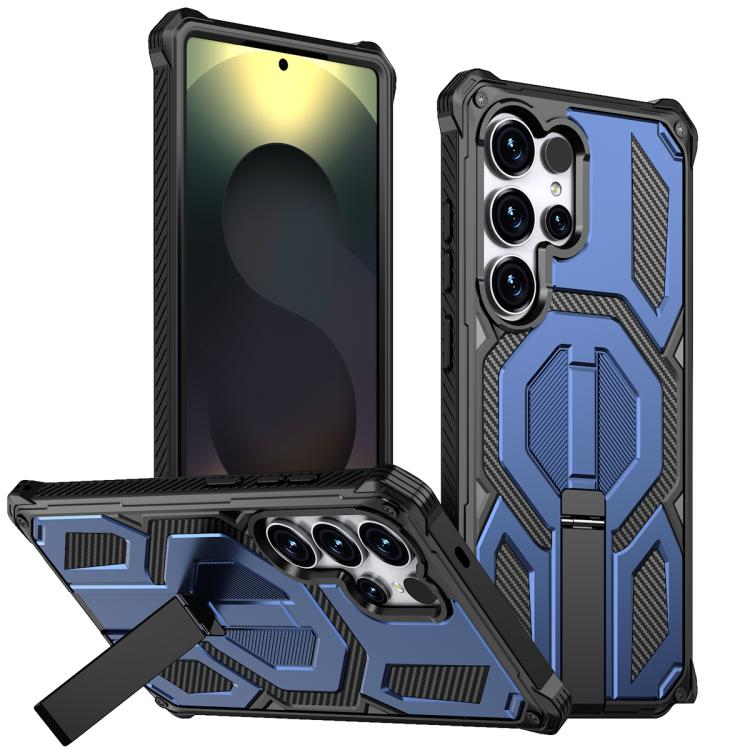

For Samsung Galaxy S25 Ultra 5G Hidden Metal Holder Magnetic Shockproof Phone Case(Navy Blue)