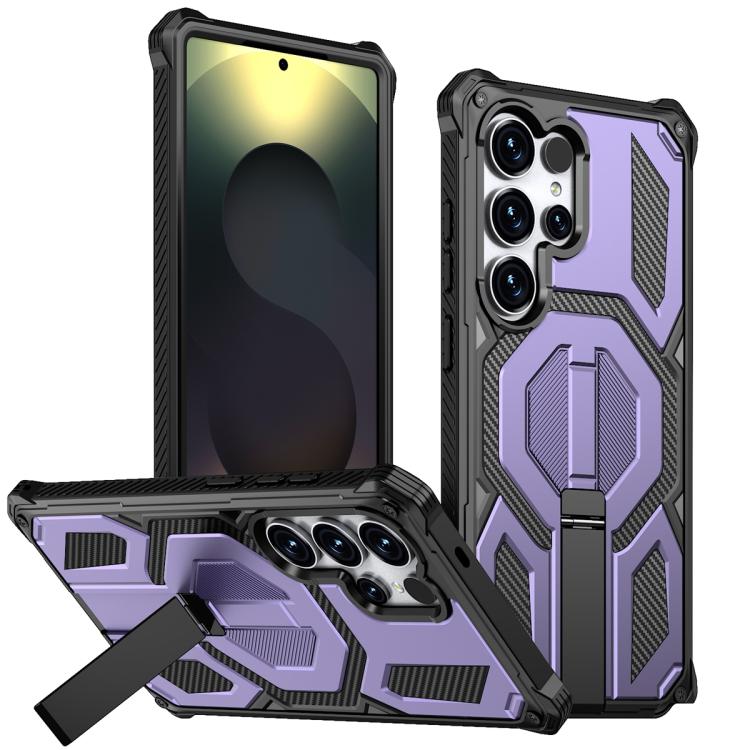 

For Samsung Galaxy S25 Ultra 5G Hidden Metal Holder Magnetic Shockproof Phone Case(Purple)