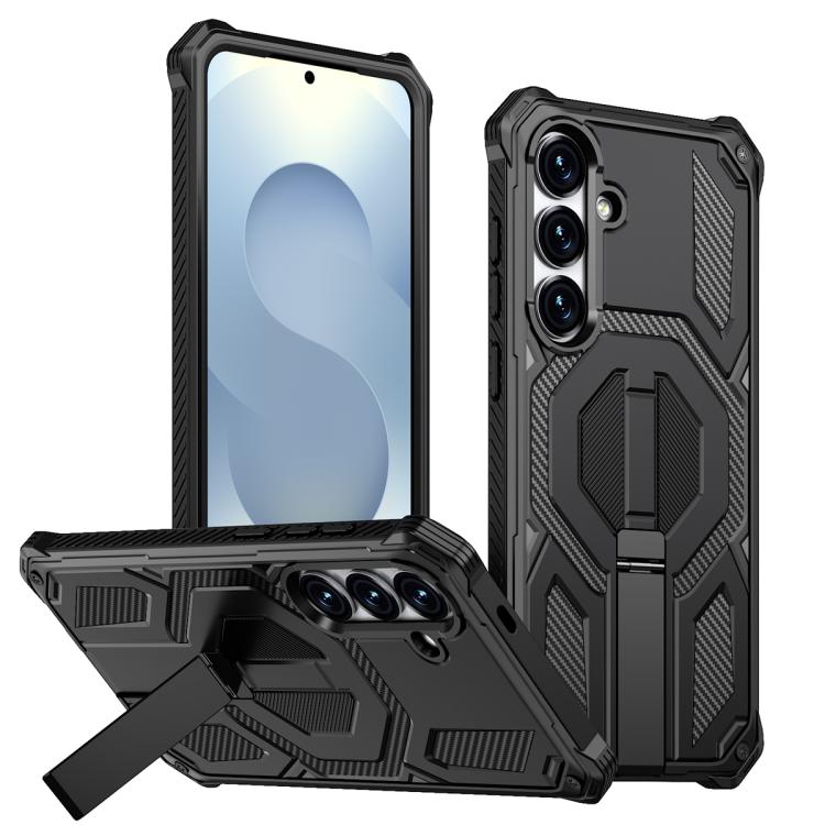 

For Samsung Galaxy S25 FE 5G Hidden Metal Holder Magnetic Shockproof Phone Case(Black)
