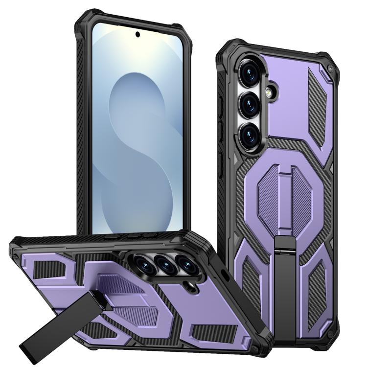 

For Samsung Galaxy S25 FE 5G Hidden Metal Holder Magnetic Shockproof Phone Case(Purple)