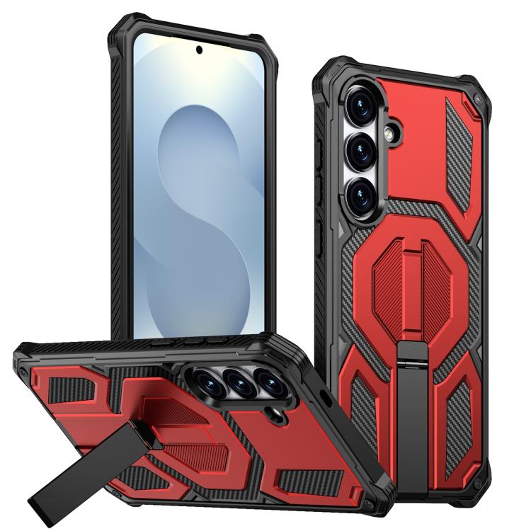 

For Samsung Galaxy S25 5G / S24 5G Hidden Metal Holder Magnetic Shockproof Phone Case(Red)