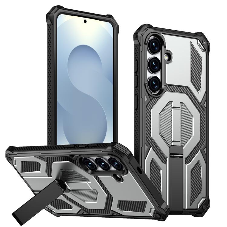 

For Samsung Galaxy S25 5G / S24 5G Hidden Metal Holder Magnetic Shockproof Phone Case(Grey)