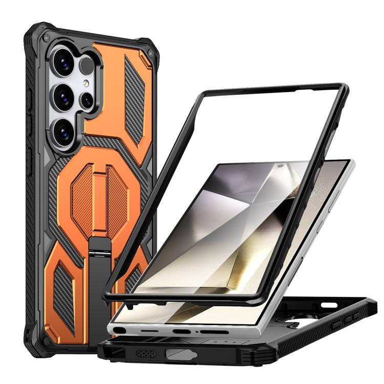 

For Samsung Galaxy S24 Ultra 5G Hidden Metal Holder Magnetic Shockproof Phone Case(Orange)