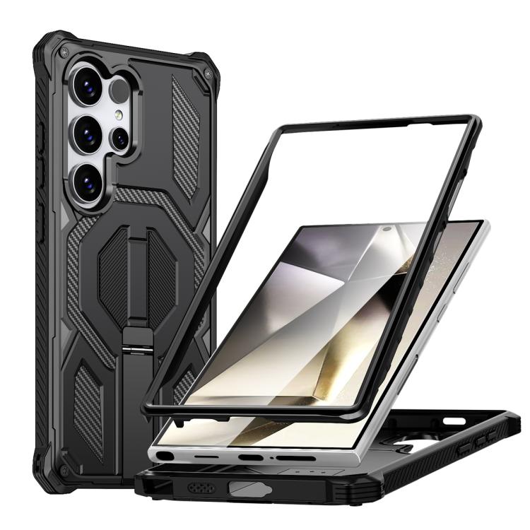 For Samsung Galaxy S24 Ultra 5G Hidden Metal Holder Magnetic Shockproof Phone Case(Black)