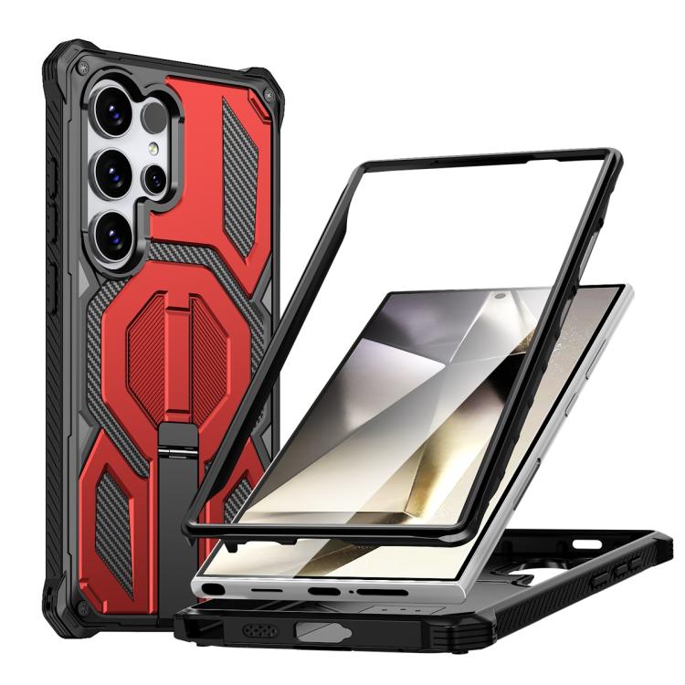 

For Samsung Galaxy S24 Ultra 5G Hidden Metal Holder Magnetic Shockproof Phone Case(Red)