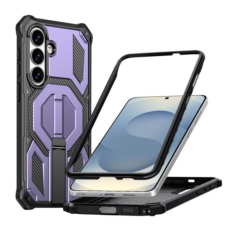 For Samsung Galaxy S26 5G Hidden Metal Holder Magnetic Shockproof Phone Case(Purple)