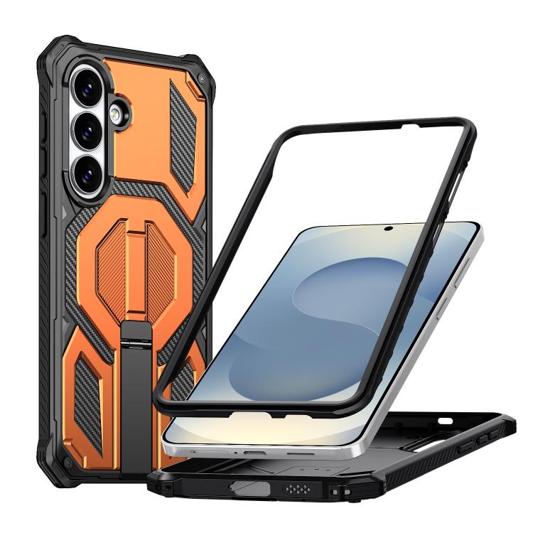 

For Samsung Galaxy S26+ 5G Hidden Metal Holder Magnetic Shockproof Phone Case(Orange)