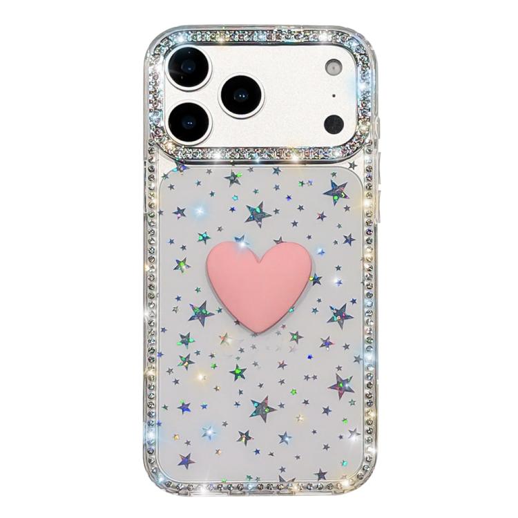 

For iPhone 17 Pro Max Flash Rhinestone Double-sided IMD Love Heart Phone Case(Stars Transparent)