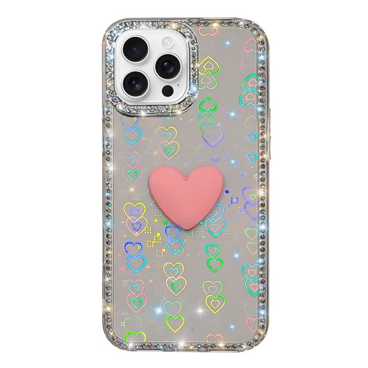 

For iPhone 16 Pro Max Flash Rhinestone Double-sided IMD Love Heart Phone Case(Lover Transparent)