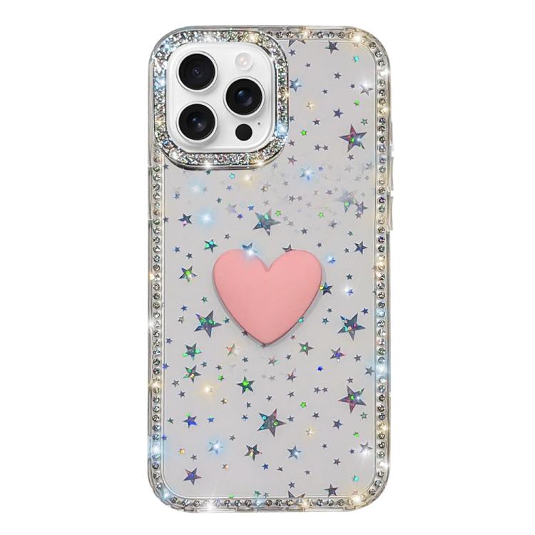 

For iPhone 16 Pro Flash Rhinestone Double-sided IMD Love Heart Phone Case(Stars Transparent)