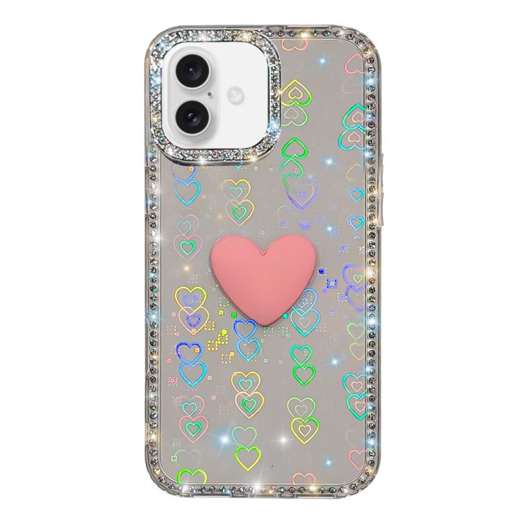 

For iPhone 16 Plus Flash Rhinestone Double-sided IMD Love Heart Phone Case(Lover Transparent)