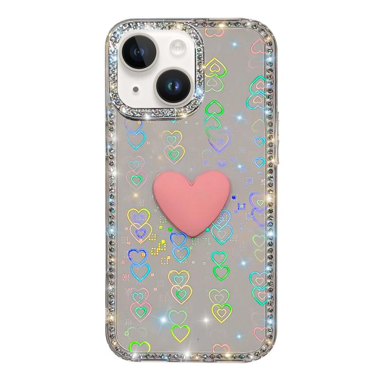 

For iPhone 14 Flash Rhinestone Double-sided IMD Love Heart Phone Case(Lover Transparent)
