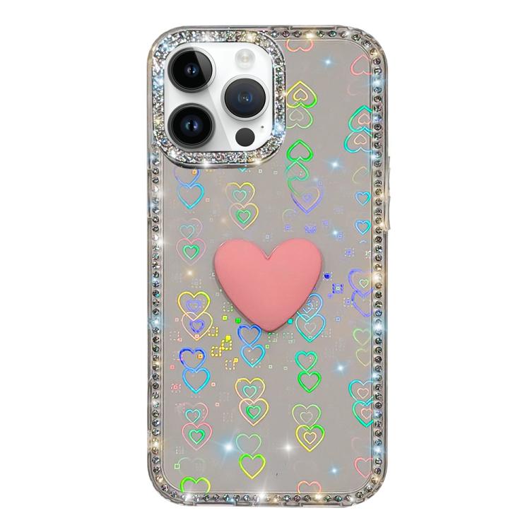 

For iPhone 14 Pro Max Flash Rhinestone Double-sided IMD Love Heart Phone Case(Lover Transparent)