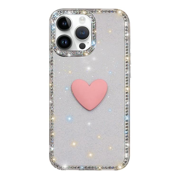 

For iPhone 13 Pro Max Flash Rhinestone Double-sided IMD Love Heart Phone Case(Glitter Transparent)