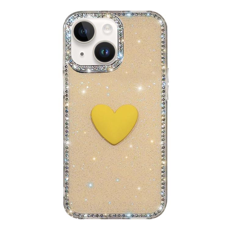 

For iPhone 13 Flash Rhinestone Double-sided IMD Love Heart Phone Case(Glitter Yellow)