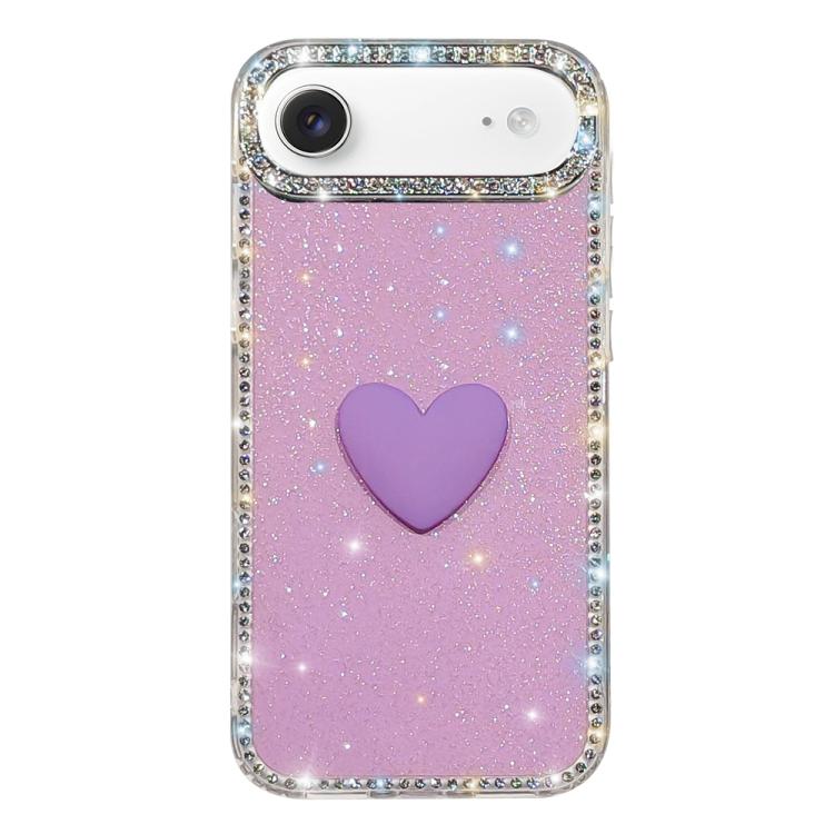 For iPhone Air Flash Rhinestone Double-sided IMD Love Heart Phone Case(Glitter Purple)