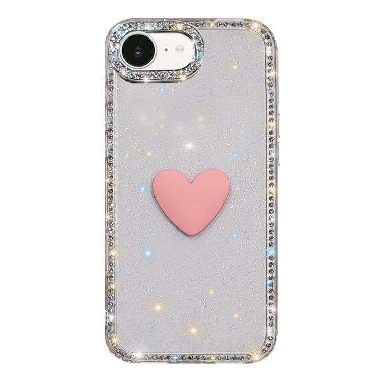 

For iPhone 17e / 16e Flash Rhinestone Double-sided IMD Love Heart Phone Case(Glitter Transparent)