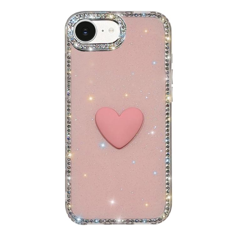 

For iPhone 16e Flash Rhinestone Double-sided IMD Love Heart Phone Case(Glitter Pink)
