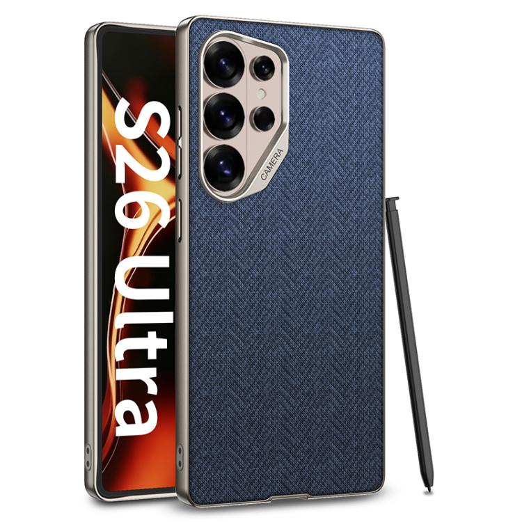 

For Samsung Galaxy S26 Ultra 5G GKK Large Camera Hole Metal Paint Skin Feel Vegan Leather Nylon Fabric Phone Case, Without Pen(Blue)
