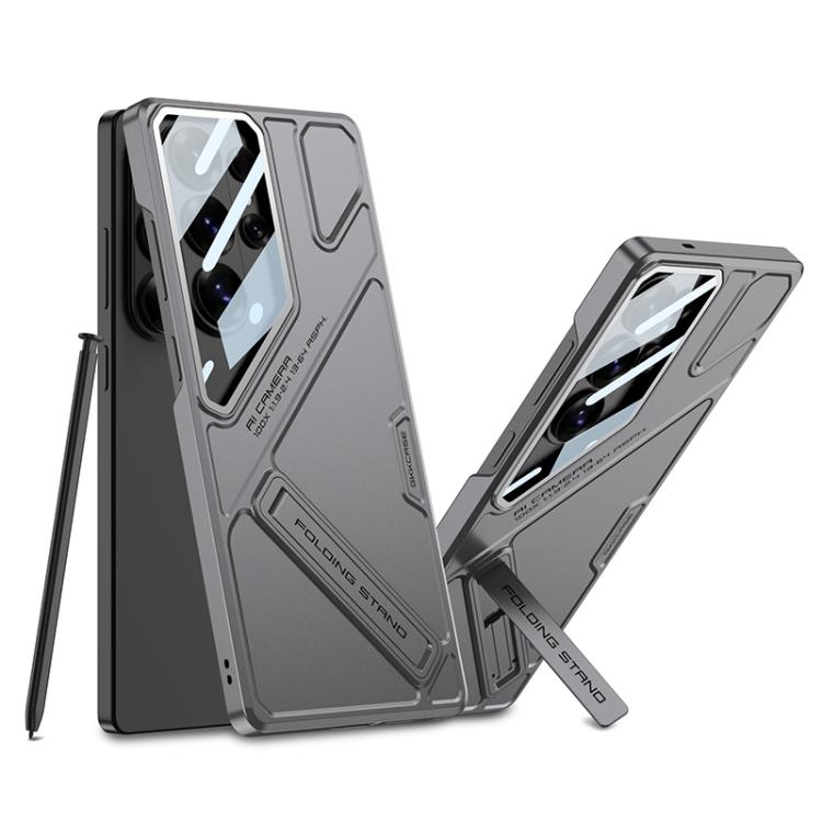 

For Samsung Galaxy S26 Ultra 5G GKK Mech Style Ultra-thin Folding Holder Phone Case, Not Included Pen(Mountain Gray)