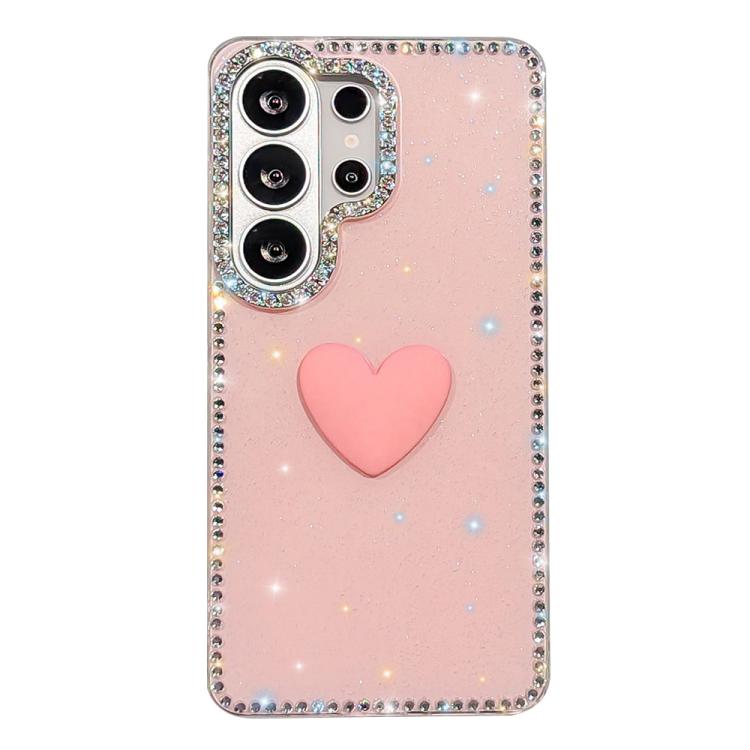 For Samsung Galaxy S26 Ultra 5G Flash Rhinestone Double-sided IMD Love Heart Phone Case(Glitter Pink)