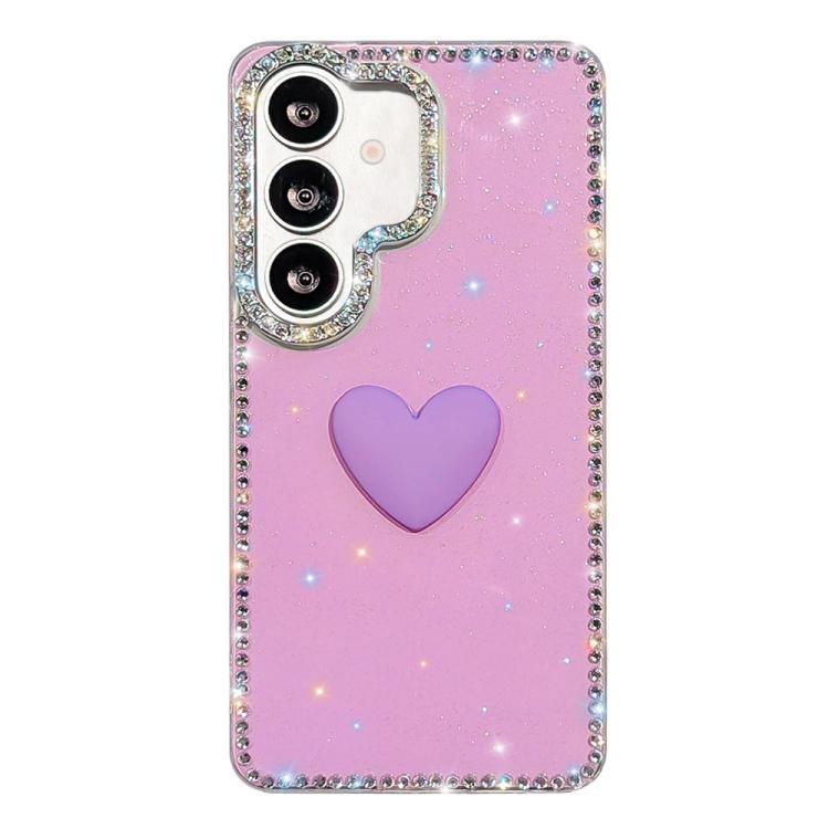 For Samsung Galaxy S24 5G Flash Rhinestone Double-sided IMD Love Heart Phone Case(Glitter Purple)