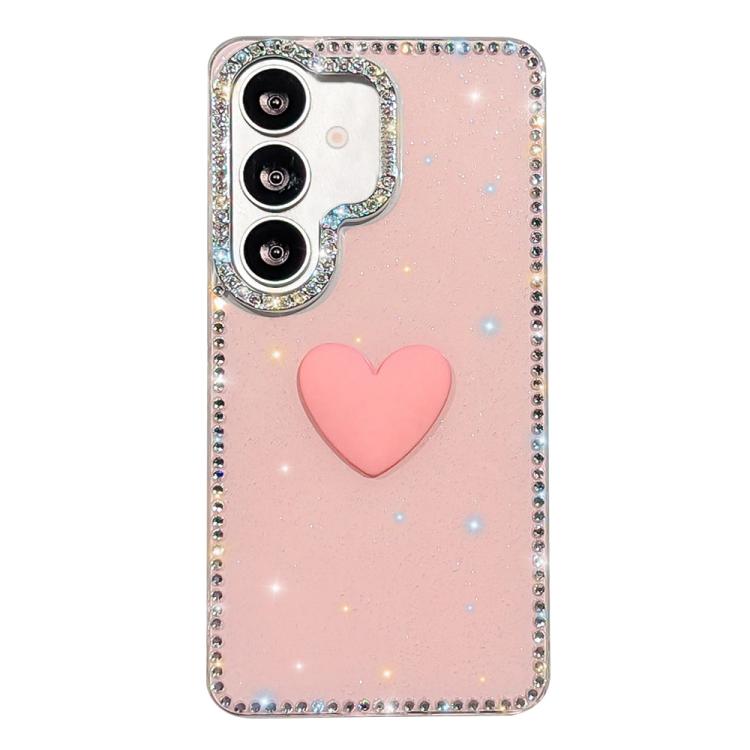 For Samsung Galaxy S24 FE 5G Flash Rhinestone Double-sided IMD Love Heart Phone Case(Glitter Pink)