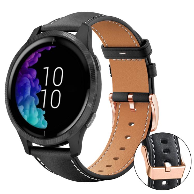 

20mm xDfind Flat Head Rose Gold Buckle Black Shark Fine Grain Vegan Leather Watch Band(Black)