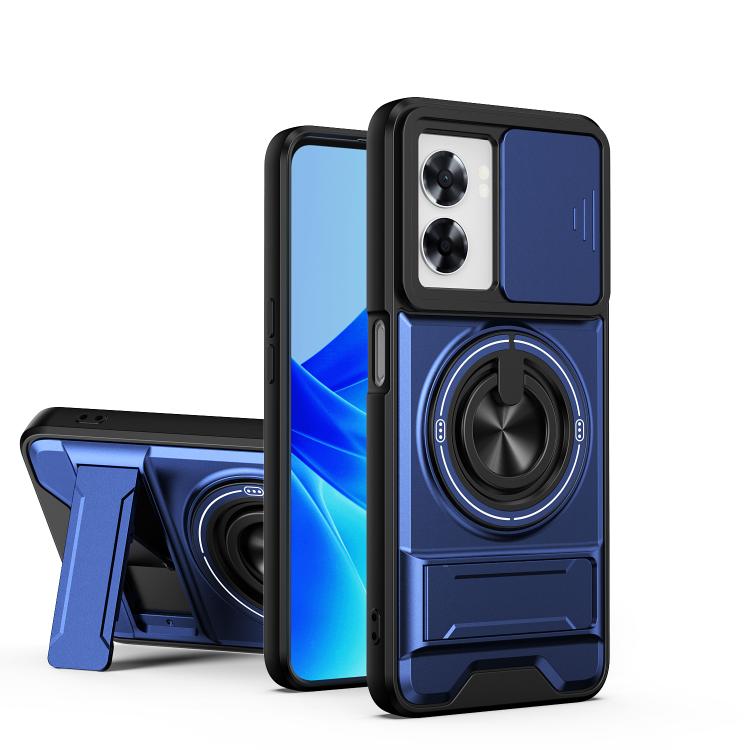 

For OPPO A57 5G Lens Sliding Window Multifunctional Magnetic Shockproof Phone Case(Royal Blue)