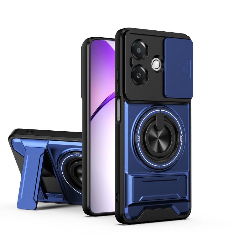 For OPPO A3x 5G India Lens Sliding Window Multifunctional Magnetic Shockproof Phone Case(Royal Blue)