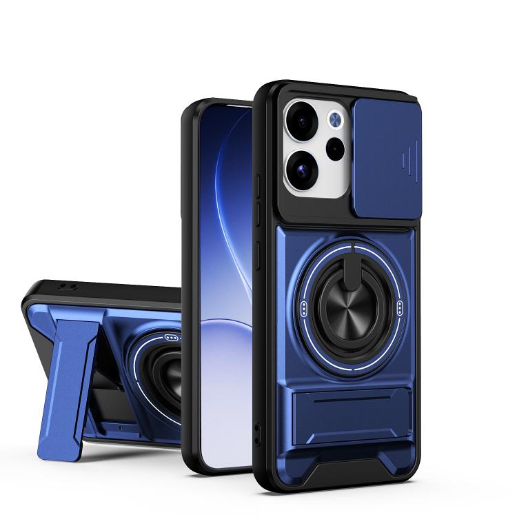 

For OPPO Reno15 F 5G Global Lens Sliding Window Multifunctional Magnetic Shockproof Phone Case(Royal Blue)